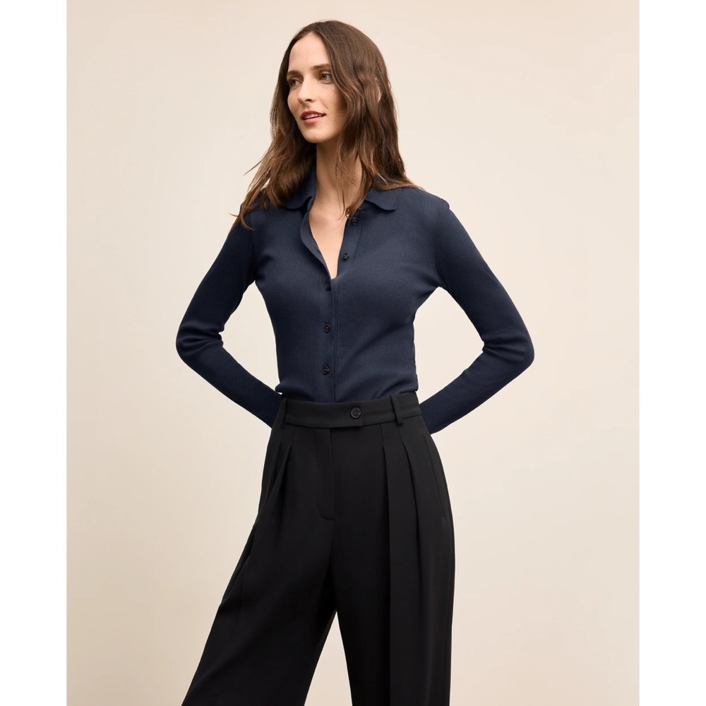 M.M. LaFleur The Nala Knit Button-Down - Plush Pima